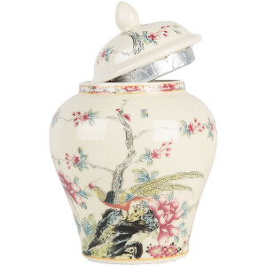 Clayre & Eef 6CE2141 Decoratieve pot met deksel Keramiek Beige Roze Ø 12x18 cm