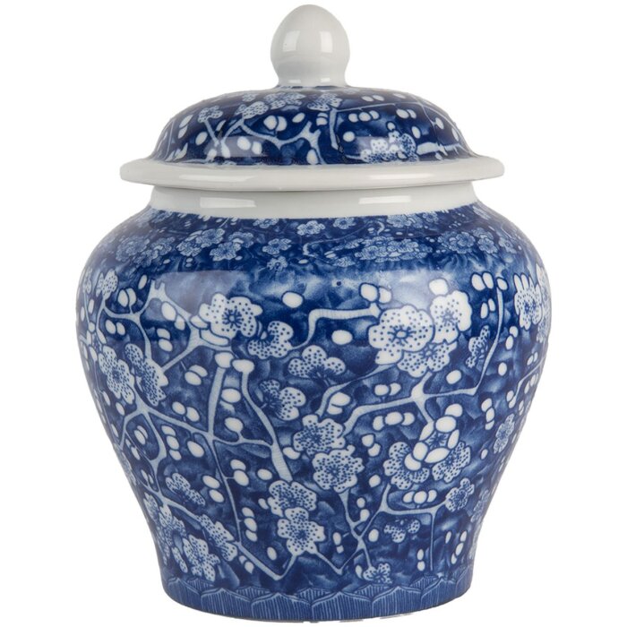 Clayre & Eef 6CE2142 Decoratieve pot met deksel Blauw Wit Ø 9x12 cm