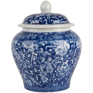 Clayre & Eef 6CE2142 Decoratieve pot met deksel Blauw Wit Ø 9x12 cm