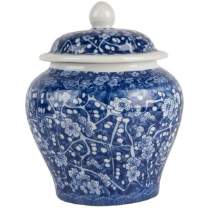 Clayre & Eef 6CE2142 Decoratieve pot met deksel Blauw Wit Ø 9x12 cm