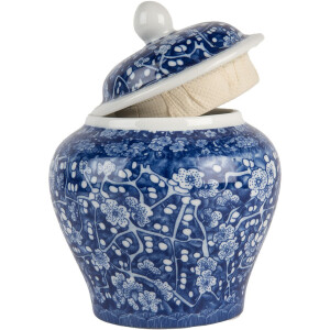 Clayre & Eef 6CE2142 Decoratieve pot met deksel Blauw Wit Ø 9x12 cm