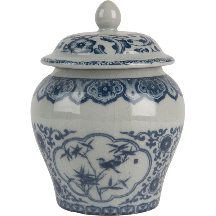 Clayre & Eef 6CE2143 Decoratiepot met deksel Keramiek Grijs Blauw Ø 9x13 cm
