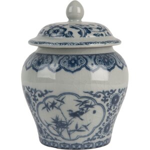 Clayre & Eef 6CE2143 Decoratiepot met deksel Keramiek Grijs Blauw Ø 9x13 cm