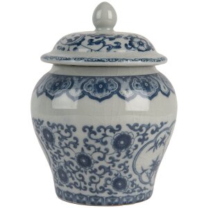 Clayre & Eef 6CE2143 Decoratiepot met deksel Keramiek Grijs Blauw Ø 9x13 cm
