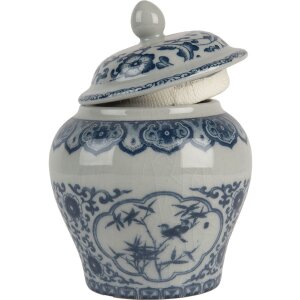 Clayre & Eef 6CE2143 Decoratiepot met deksel Keramiek Grijs Blauw Ø 9x13 cm