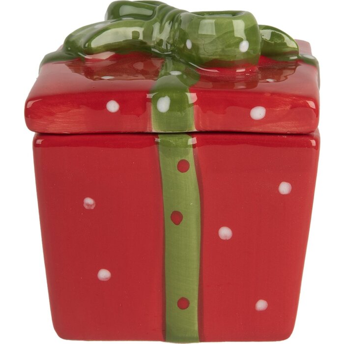 Clayre & Eef 6CE2149 Voorraadpot met deksel Rood Groen 9x9x11 cm Landelijke stijl