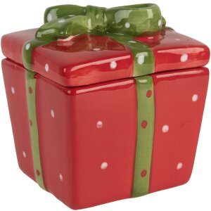 Clayre & Eef 6CE2149 Voorraadpot met deksel Rood Groen 9x9x11 cm Landelijke stijl