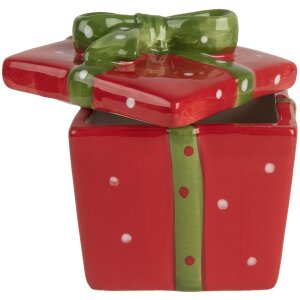 Clayre & Eef 6CE2149 Voorraadpot met deksel Rood Groen 9x9x11 cm Landelijke stijl
