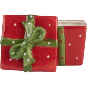 Clayre & Eef 6CE2149 Voorraadpot met deksel Rood Groen 9x9x11 cm Landelijke stijl