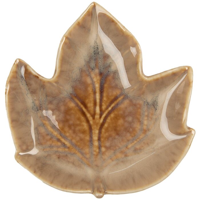 Clayre & Eef 6CE2150 Kom Blad Bruin Keramiek 14x13x2 cm Botanisch