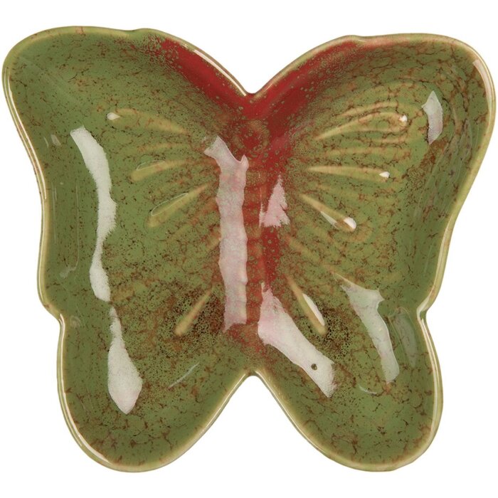 Clayre & Eef 6CE2152 Schaal Vlinder Groen Rood 14x13x2 cm