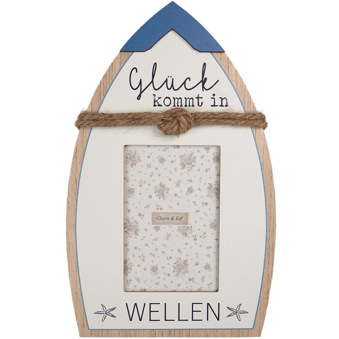 Clayre & Eef Fotolijst Glück komt in Wellen Wit Blau 20x32 cm