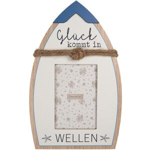 Clayre & Eef Fotolijst Glück komt in Wellen Wit Blau 20x32 cm