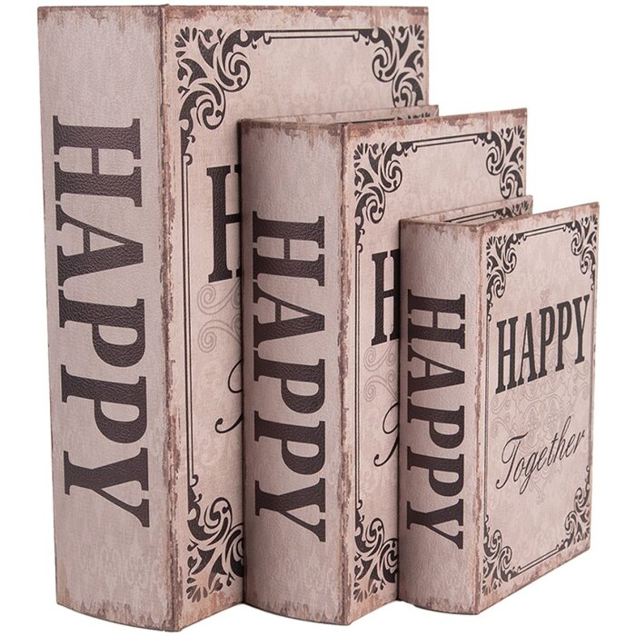 Clayre & Eef 66255 Opbergdoos Set van 3 Retro Vintage Stijl Hout Beige Bruin