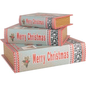 Clayre & Eef 66260 Opbergdoos Set van 3 Houten Blauw Rood Retro Vintage Design