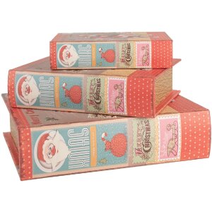 Clayre & Eef opbergdozen set boek design kerst 3-delig hout
