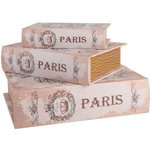 Clayre & Eef Opbergdozen Parijs Set van 3 Beige Blauw Vintage Boeken