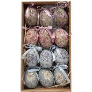 Clayre & Eef 65905 Decoratie hang eieren set 12 vintage look Ø 4x5 cm