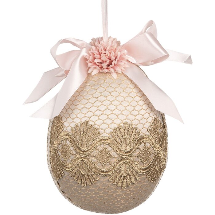 Clayre & Eef 65918 Hangende Ei-decoratie Beige Ø 11x14 cm Textiel Plastic