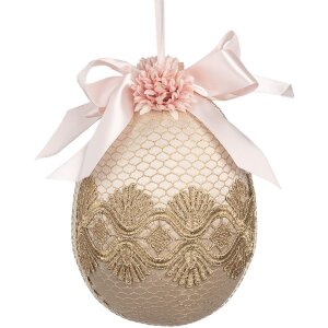 Clayre & Eef 65918 Hangende Ei-decoratie Beige Ø 11x14 cm Textiel Plastic