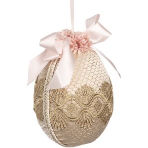 Clayre & Eef 65918 Hangende Ei-decoratie Beige Ø 11x14 cm Textiel Plastic