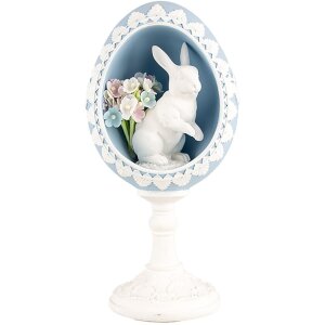 Clayre & Eef 6PR5146 Decoratie Ei Blauw Wit 11x9x21 cm Retro Vintage Stijl