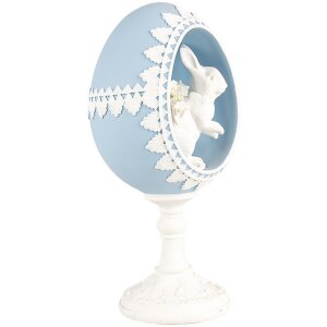 Clayre & Eef 6PR5146 Decoratie Ei Blauw Wit 11x9x21 cm Retro Vintage Stijl
