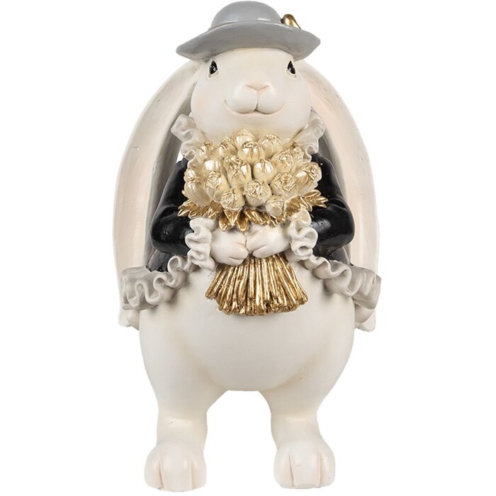 Clayre & Eef 6PR5150 Decoratie Konijn Wit Zwart Goud 14x13x22 cm