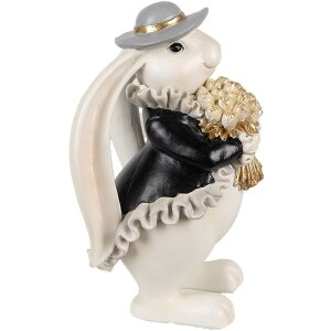 Clayre & Eef 6PR5150 Decoratie Konijn Wit Zwart Goud 14x13x22 cm