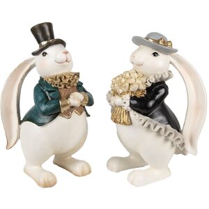 Clayre & Eef 6PR5150 Decoratie Konijn Wit Zwart Goud 14x13x22 cm