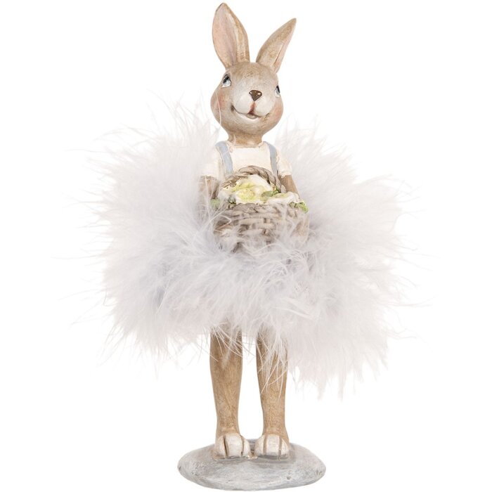 Clayre & Eef 6PR5250 Decoratie Konijn Beige Grijs 6x6x17 cm Landelijke stijl