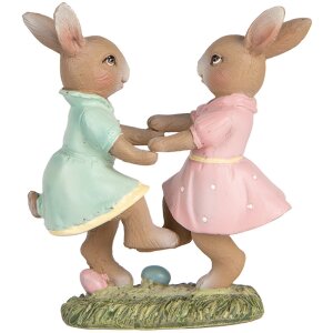 Clayre & Eef 6PR5437 Decoratie Konijn 8x3x8 cm Beige Roze Mintgroen