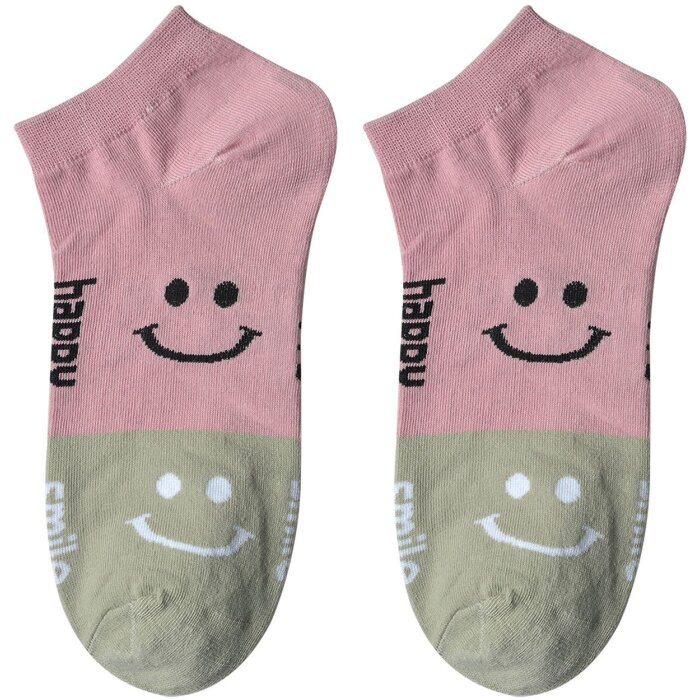 Juleeze JZSSK0020 sokken roze grijs smiley motief maat 3641