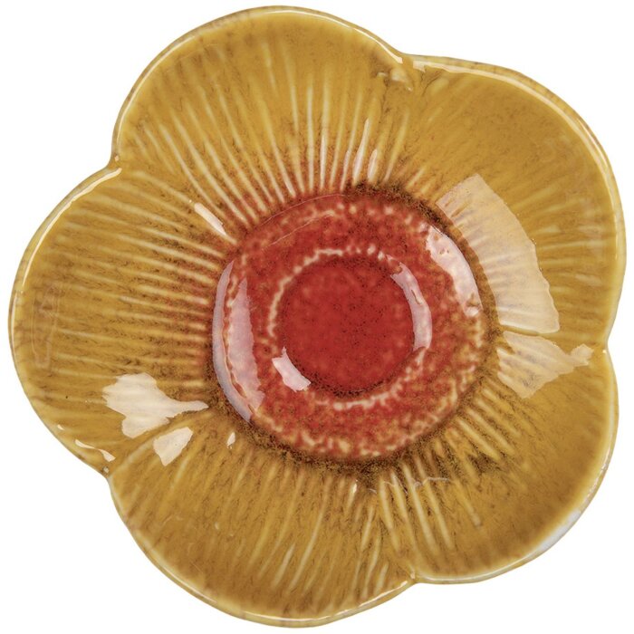 Clayre & Eef Schaal Bloem Geel-Rood Ø14x3cm Keramiek Deco Hapjes