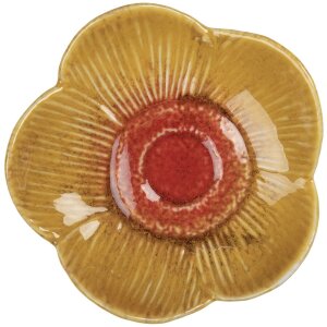 Clayre & Eef Schaal Bloem Geel-Rood Ø14x3cm Keramiek Deco Hapjes