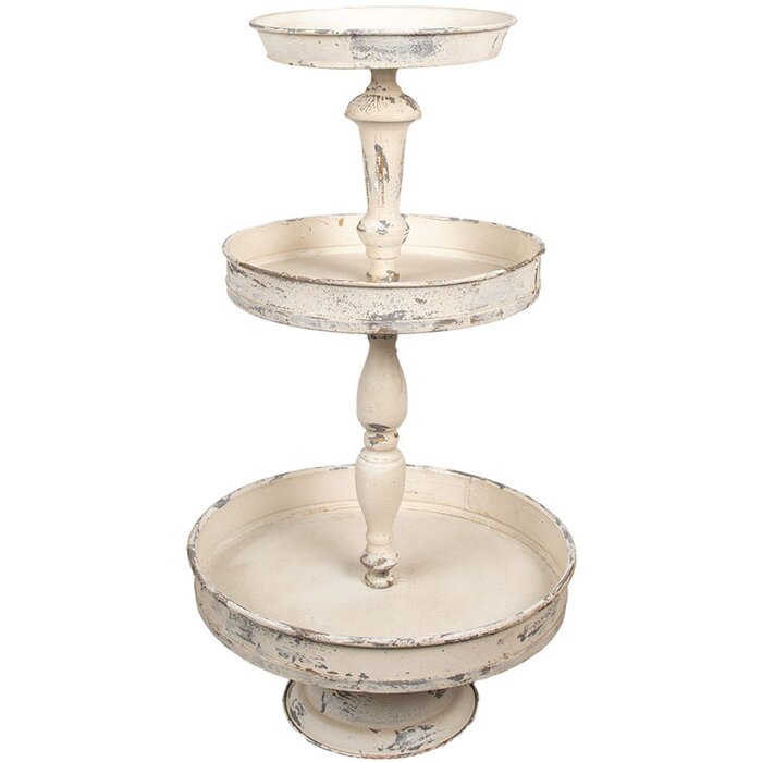 Clayre & Eef Etagère IJzer Vintage-Beige Ø42x75 cm Antieke stijl Drielaags