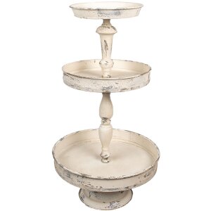 Clayre & Eef Etagère IJzer Vintage-Beige Ø42x75 cm Antieke stijl Drielaags