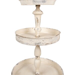 Clayre & Eef Etagère IJzer Vintage-Beige Ø42x75 cm Antieke stijl Drielaags