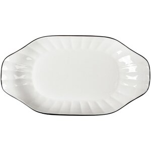 Clayre & Eef 6CE2166 Keramische Kom Wit Zwart 29x16x3 cm Moderne Stijl