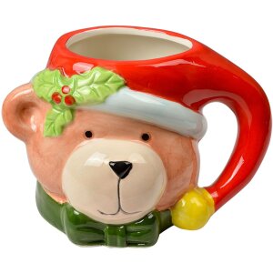 Keramiek beker kerstbeer 525ml bruin rood groen