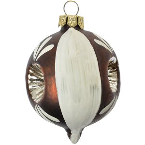 Clayre & Eef kerstbal bruin wit Ø 5 cm hoogte 7 cm glas landelijke stijl