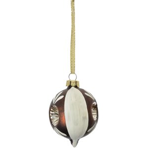 Clayre & Eef kerstbal bruin wit Ø 5 cm hoogte 7 cm glas landelijke stijl