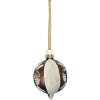 Clayre & Eef kerstbal bruin wit Ø 5 cm hoogte 7 cm glas landelijke stijl