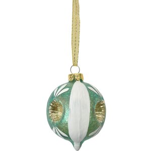 Clayre & Eef 6GL4707 kerstbal blauw wit Ø 5x7 cm glas landelijke stijl