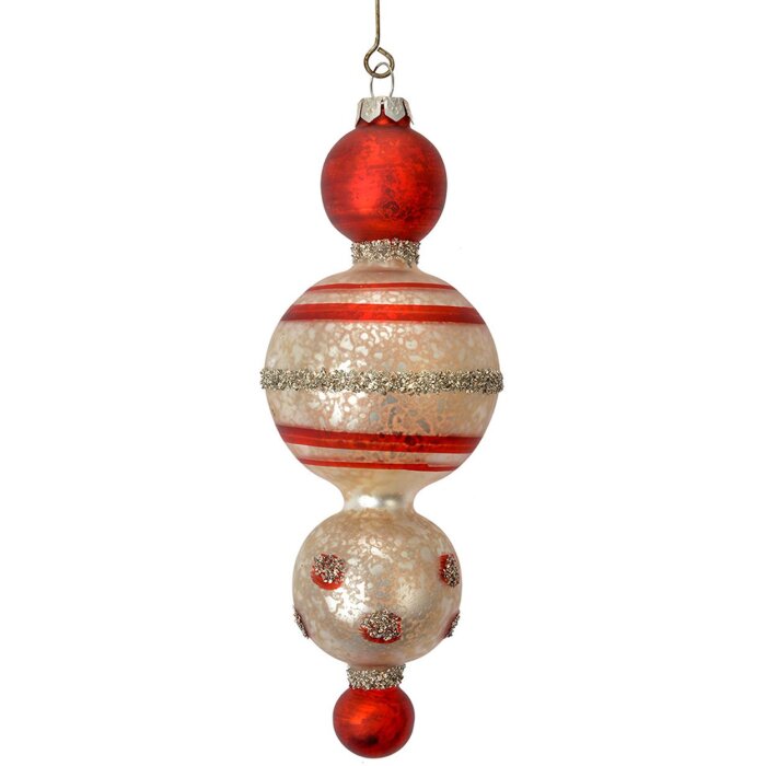 Clayre & Eef 6GL4712 Kersthanger glas Ø 6x17 cm rood wit landelijke stijl