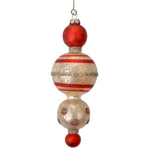 Clayre & Eef 6GL4712 Kersthanger glas Ø 6x17 cm rood wit landelijke stijl