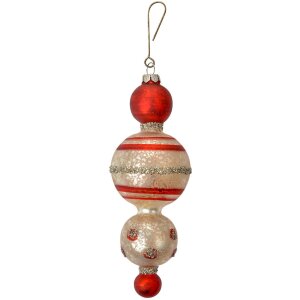 Clayre & Eef 6GL4712 Kersthanger glas Ø 6x17 cm rood wit landelijke stijl