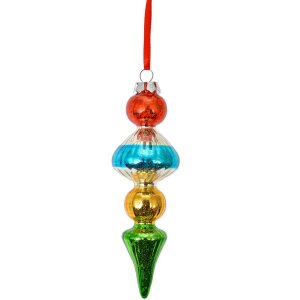 Clayre & Eef 6GL4713 Kersthanger glas Ø 5x16 cm Veelkleurig landelijke stijl