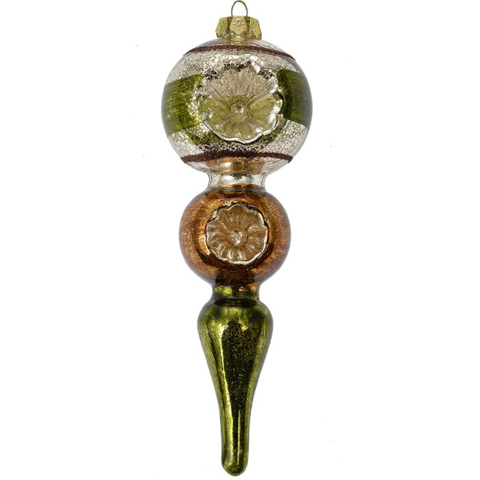 Clayre & Eef 6GL4715 Kersthanger glas groen zilver Ø 6x17 cm landelijke stijl