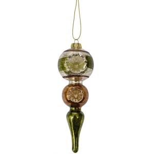 Clayre & Eef 6GL4715 Kersthanger glas groen zilver Ø 6x17 cm landelijke stijl